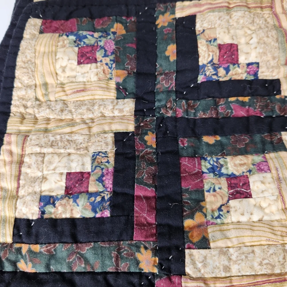 Handcrafted Farmhouse Handmade Quilted Table Runner Multicolor Black Tan Pink